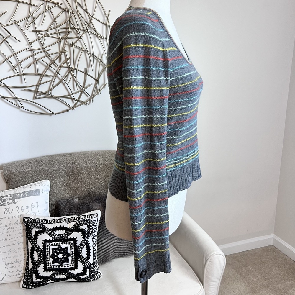 Anthropologie Sweater Womens Gray Striped Wool Cashmere Scoop Neck Pullover - Picture 5 of 9